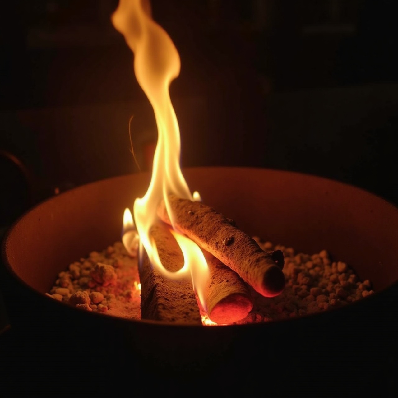 open hearth flames close up